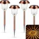 XMCOSY+ Solar Lights Outdoor Waterproof, Pack of 4 Solar Lights for Outside, 10-40 LM Dimmable LED Glass Outdoor Solar Lights for Yard Pathway Garden Lawn Driveway Walkway (Warm White) (Copper)