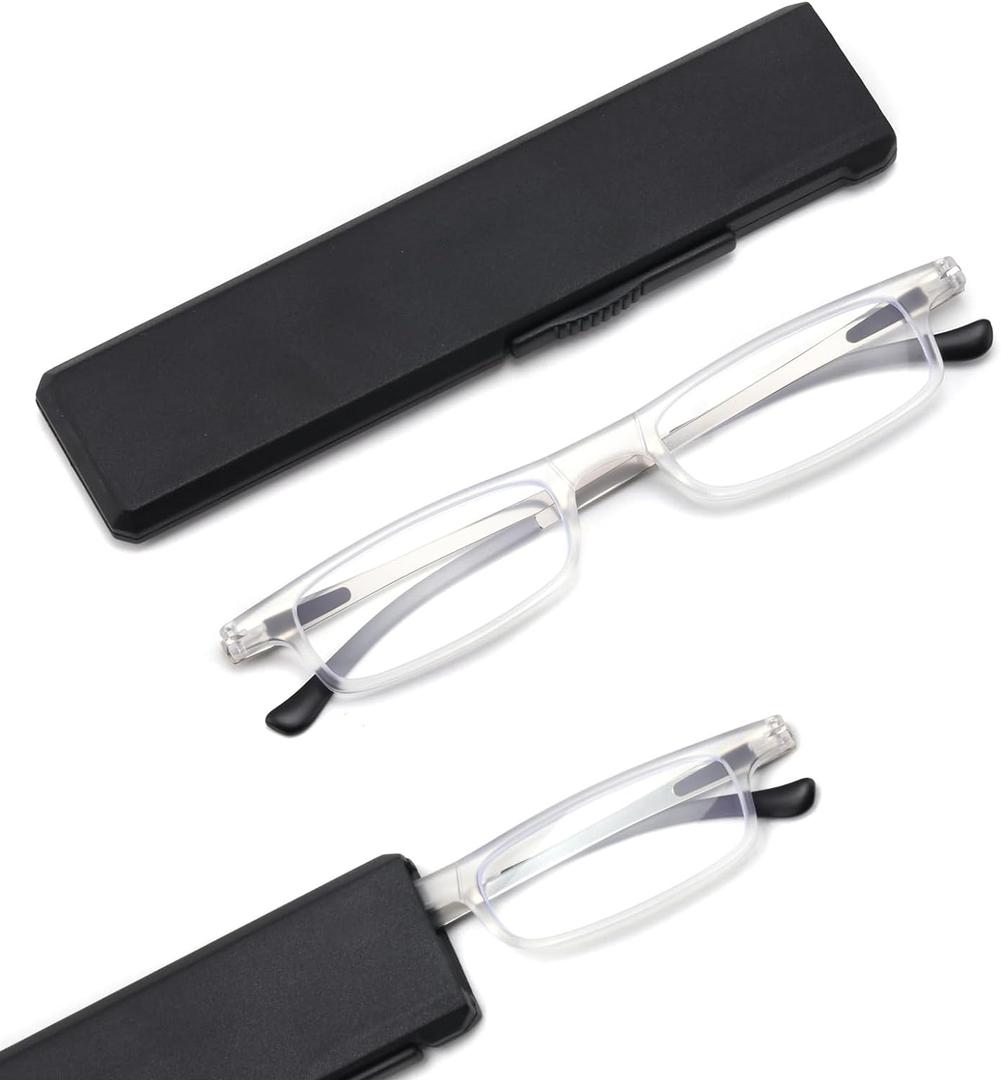Ultra thin Lightweight Folding Reading Glasses Women Men TR90 Blue Light Blocking Anti UV/Eyestrain Foldable Compact Computer Readers Portable Unique Stretchable Slim Flat case Clear +2.0