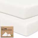 2 Pack and Play Sheets, Waterproof Mini Crib Sheets Fitted - 38x26 Organic Cotton Pack N Play Sheets for Graco Pack and Play Mattress, Playard Baby Crib Sheets,Neutral for Boy,Girl,Toddler(Soft White)