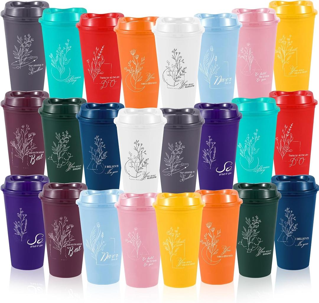 party greeting 24 Pcs Employee Appreciation Gifts 16oz Plastic Cups with Lids Thank You Gifts for Staff Coworker Reusable Tumblers Thank You Cups for Teacher Nurse(Inspiration)