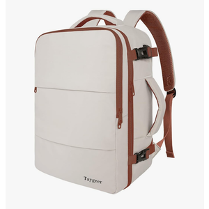 Taygeer Backpack for Women, College Backpack with Laptop Compartment & Shoe Pouch, 35l Travel Laptop Mochila Carry On Luggage, Airline Approved Personal Item Bag For Weekender Gym Hiking, Khaki White