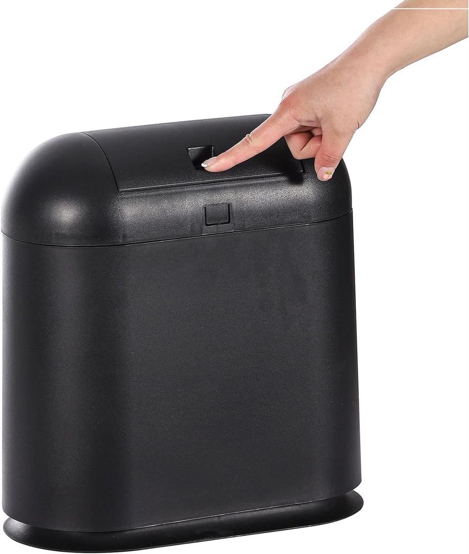 10 Liter Plastic Trash Can with Press Top Lid for Bathroom,Black 2.6 Gallon Dog Proof Garbage Can,Narrow Toilet Waste Basket and Covered Wastebasket for Room Bedroom Kitchen,Office and Dorm,Pack of 1