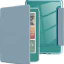 MOROCK Case for 7" Kindle Paperwhite(12th Generation-2024 Released), Fits Kindle Colorsoft Paperwhite Signature Edition, PU Leather and PC Clear Acrylic Back Cover, Auto Sleep/Wake, Misty Blue