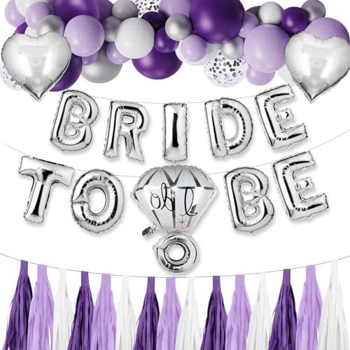 BLOOMWIN Purple Bachelorette Party Decorations - Bridal Shower Decorations Purple and Silver Bride To Be Balloons Kit Lavender Lilac Hen Party Decorations