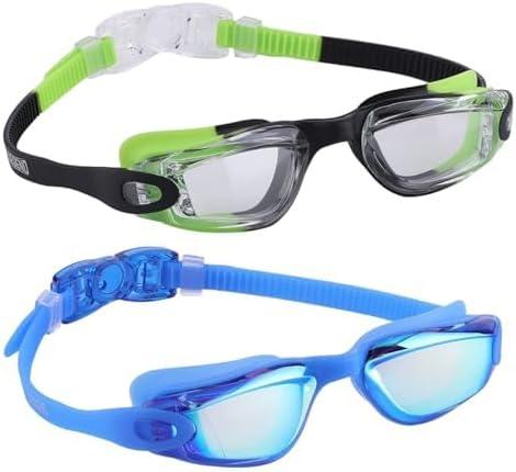 Aegend Kids Swim Goggles, Pack of 2 Swimming Goggles for Children Boys & Girls Age 3-14 (Blue & Clear Green)