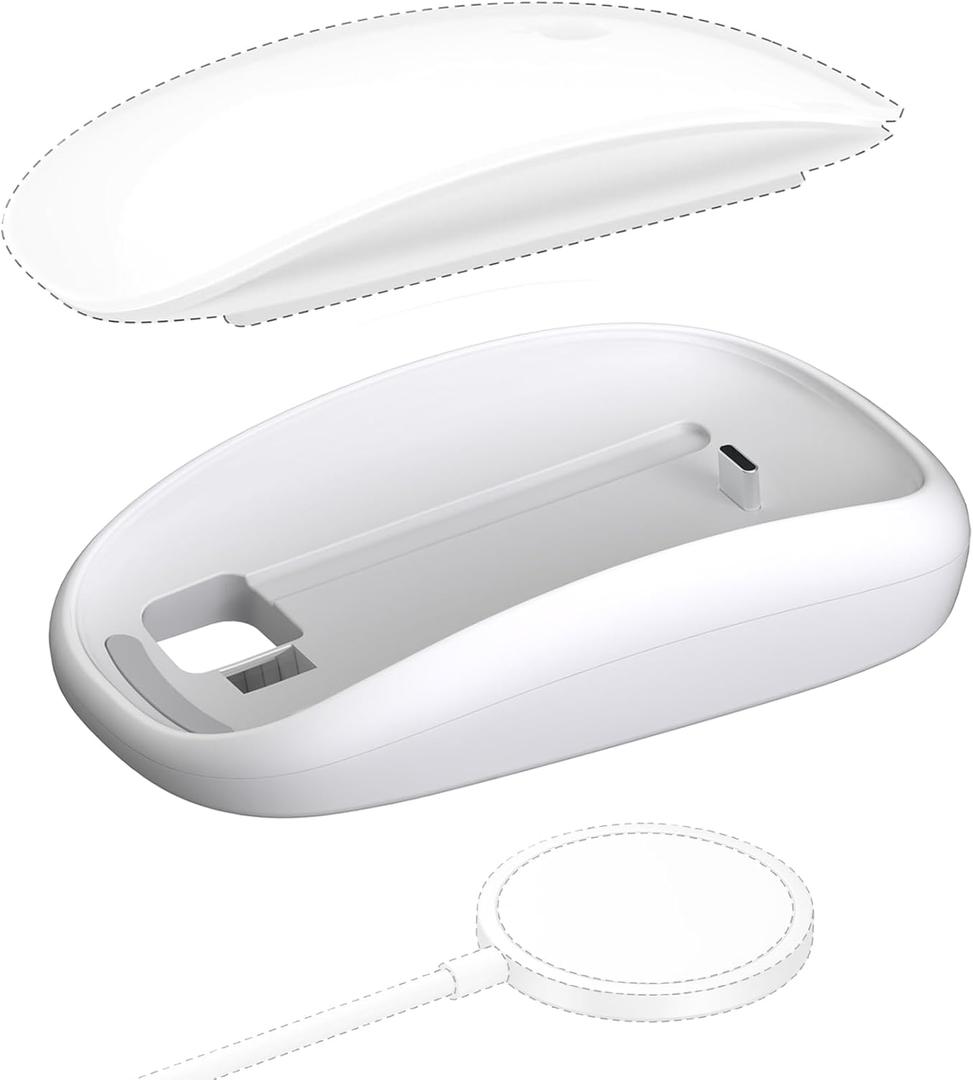 Magic Mouses Charger Base Wireless Charging Dock for Apple Magic Mouse 2 (USB-C), Ergonomic Wand Apple Mouse Grip with MagSafe Charging Support (White),Charger and Mouse not Included