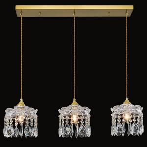 3-Light Brass Vintage Glass Pendant, Crystal Pendant Light, Adjustable Height Lighting for Kitchen Island, Dining Room, Farmhouse, Living Room(Long Chassis)