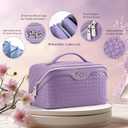 BOYATU Travel Makeup Bag Cosmetic Bags for Women: Large Capacity 3 Pcs Set Make up Bag with Compartments - Waterproof Vegan Leather Toiletry Organizer Bags with Handle (Purple)