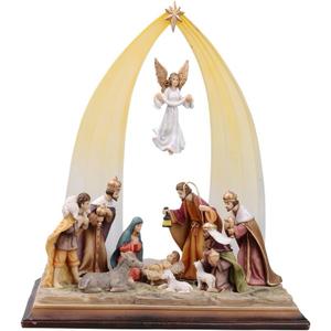 Comfy Hour Faith and Hope Collection Holy Family with Angel Christmas Nativity Scene Figurine, Story of Jesus, Winter Decoration, Resin Stone