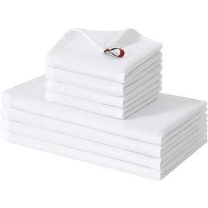 Homaxy 100% Cotton Kitchen Towels and Dishcloths Set - 8 Pack Waffle Weave Soft and Absorbent Dish Towels - 26 X 16 Inch and 12 X 12 Inch - White