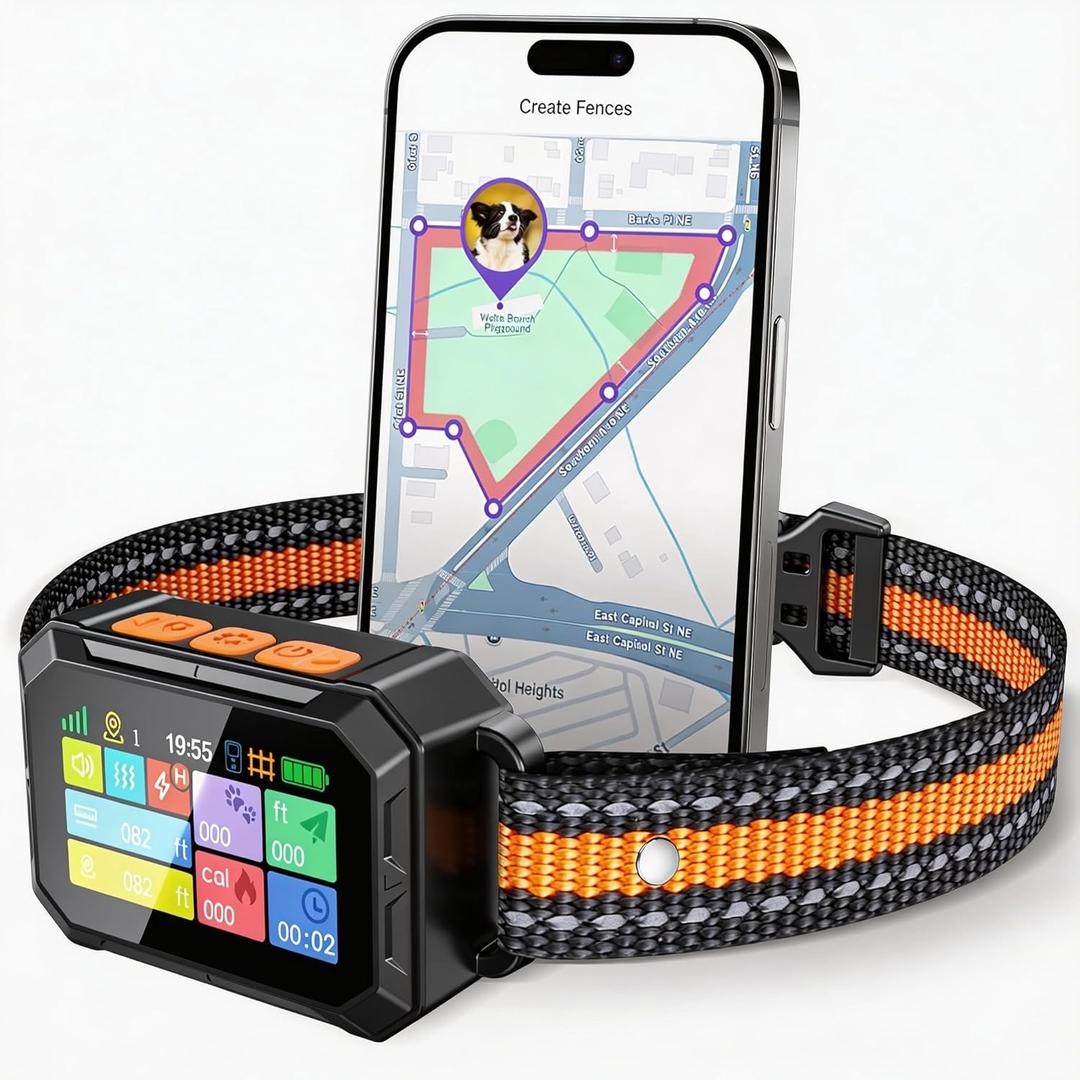 Meowant GPS Wireless Dog Fence, Free App, Custom GPS Fence(82-7000ft),Beep/Vibration/Correction, Early Alert Band, Waterproof LCD Collar, Dogs 10+Lbs, Outdoor, No Remote