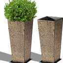 BAYN 2-Pack 24" Tall Metal Planter Hand-Hammered Textured Large Copper Flower Pots Box with Saucer for Outdoor&Indoor, Garden, Porch, Patio, Yard with Pre-Drilled Drainage Holes