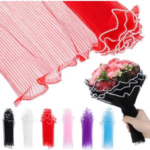 NUOBESTY 6Pcs Floral Wrapping Mesh Yarn Wave Pattern Flower Bouquet Sleeves for Wedding Party Decoration 4 Yards Each