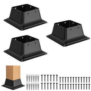 4x4 Post Base 3Pcs,Heavy Duty 4x4 Post Bracket Fit 3.5"x3.5" Standard Lumber, Steel Deck Post Base for Deck Porch Handrail Railing Support with Screws