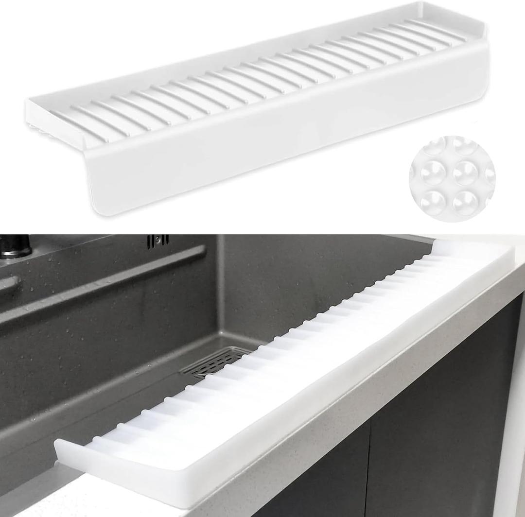 Silicone Sink Edge Protectors - Multifunction Accessories, Splash Guard & Draining Mat for Kitchen, Bathroom Sink, Steel, Granite, Quartz Countertops (Transparent, 4 * 24in)