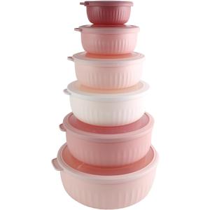 COOK WITH COLOR Prep Bowls with Lids- Wide and Deep Nesting Plastic Small Mixing Bowl Set with Lids, 12 Piece Set - Wide Bowls, Pink