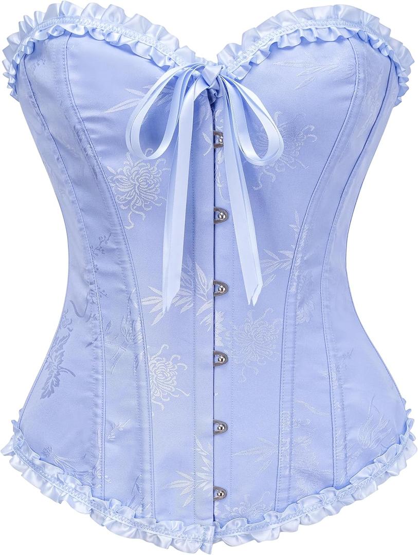 SZIVYSHI Corset Tops for Women, Bustier Shapewear Lingerie, Lace Waist Push Up Bodysuit (Blue, L)