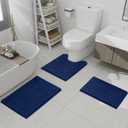 Bathroom Rug Set 3 Pieces Luxuriously Soft, Highly Absorbent Chenille Bath Rugs with Non-Slip PVC Backing and Machine Washable Toilet Rug for Bathroom, Bedroom, Kitchen, Hallway, Navy Blue