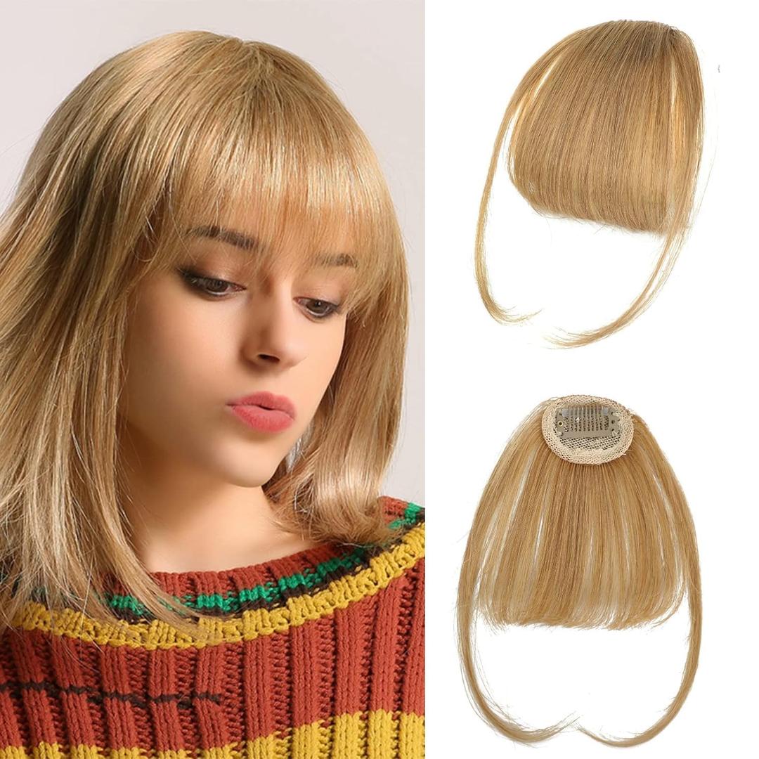 NAYOO Wispy Bangs Hair Clip - Blonde 100% Real Human Hair Clip in Bangs for Women Fringe with Temples Hairpieces for Daily Wear (Blonde, Wispy Bangs)
