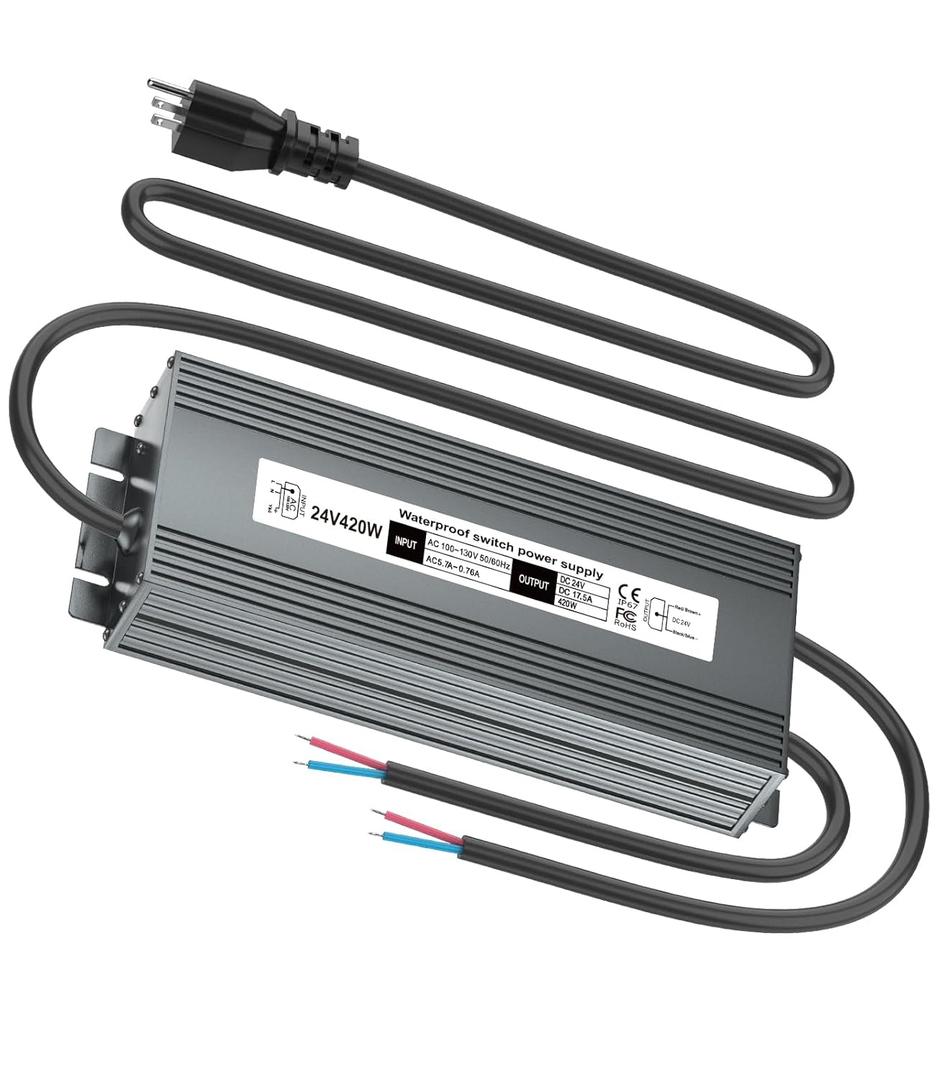 24V 420W Low Voltage Transformer, IP67 Waterproof Outdoor LED Power Supply Driver, AC 100-130V to DC 24V Converter Power Adapter for Indoor Outdoor LED Light, Computer, Landscape Lighting Project