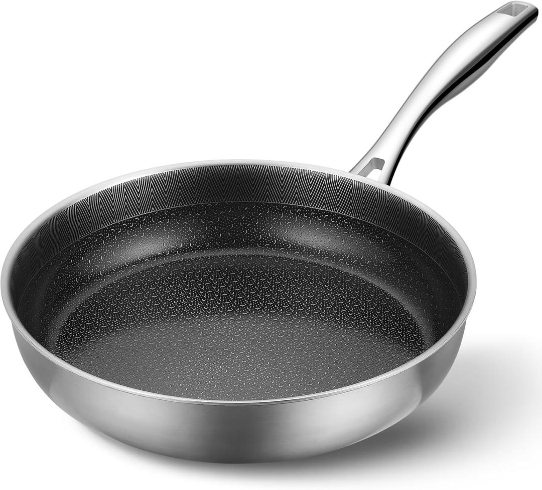 PekGema Hybird Nonstick Frying Pan 10 inch, Stainless Steel Skillet, Oven-Safe 500F, Compatible with All Cooktops,PFOA PFAS FREE Cookware.Stay-Cool Handle,Dishwasher-Friendly,Ceramic Cookware