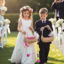 Ebrima 2 PCS Flower Girl Basket, Wicker Rattan Basket with Ribbon, Rustic Flower Girl Baskets for Weddings Bridal Anniversary Party Decor