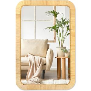 PERFNIQUE Rattan Mirror, 36'' x 24" Rectangle Boho Bathroom Mirror, Decorative Wall Nursery Decor, Rustic Farmhouse Handmade Wicker Mirror for Bathroom Bedroom Entryway Living Room Decor