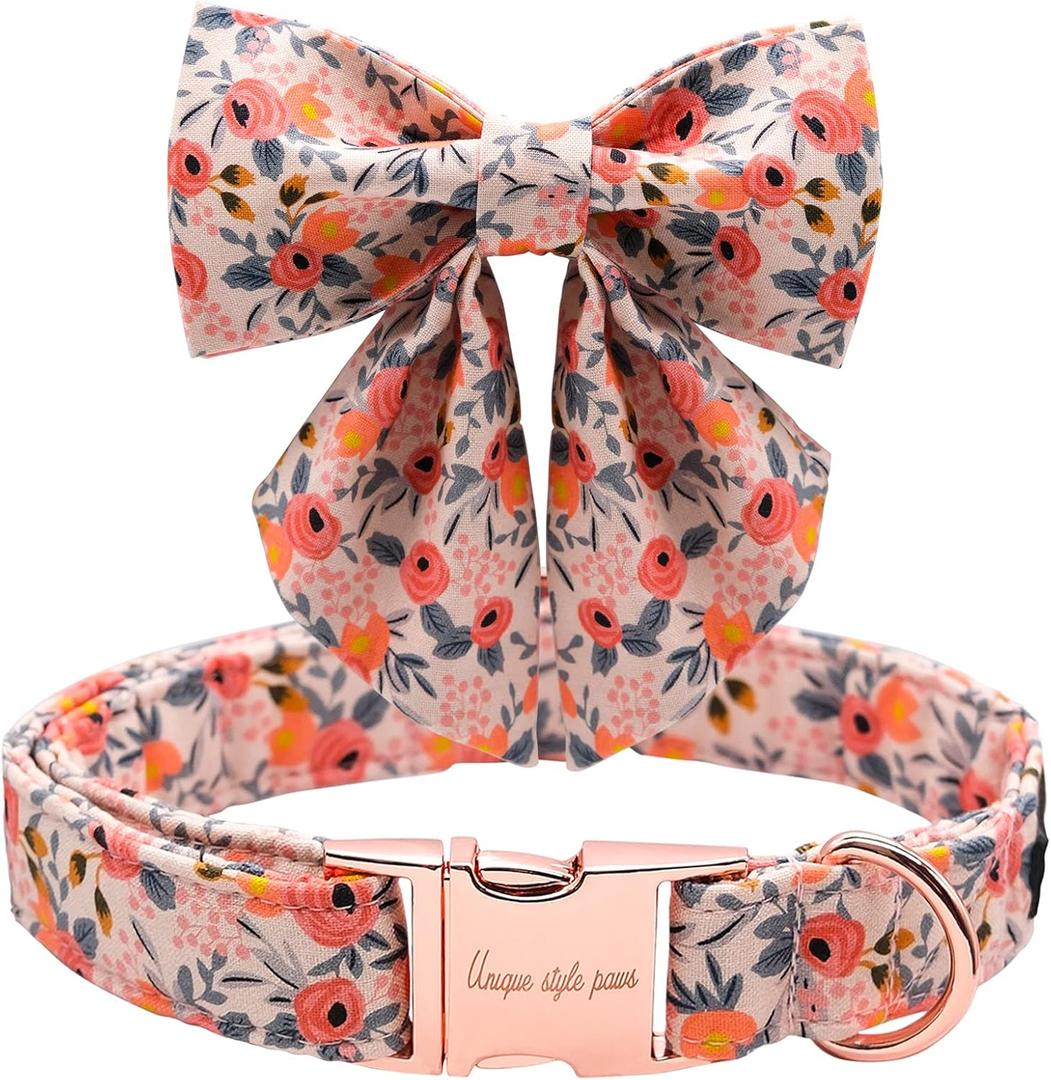Unique style paws Dog Collar with Tie Adjustable Pink Bowtie Puppy Collars for Small Medium Large Dogs and Cats-M
