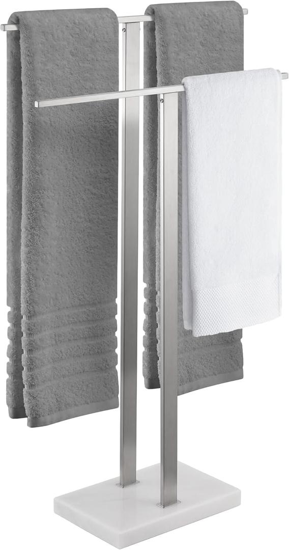 KES Standing Towel Racks for Bathroom 2-Tier, Floor Towel Rack Stand with Heavy Marble Base, Upgrade Steady Design, Pro-Grade 18/8 Stainless Steel Brushed Finish, BTH217-2 (33 H (2-tier), Brushed Finish)