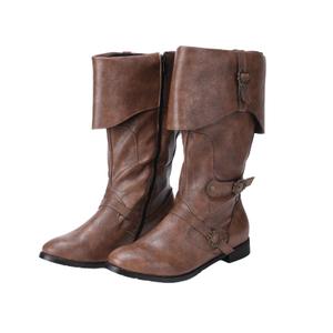 Medieval Male and Female Renaissance Pull On Boots Mid Calf Gothic Boots Halloween Cosplay Cuff Shoes, Size: 12.5