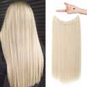 REECHO Invisible Wire Hair Extensions with Transparent Headband Adjustable Size Removable Secure Clips in Straight Secret Hairpiece for Women (20 Inch (Pack of 1), Light Blonde)