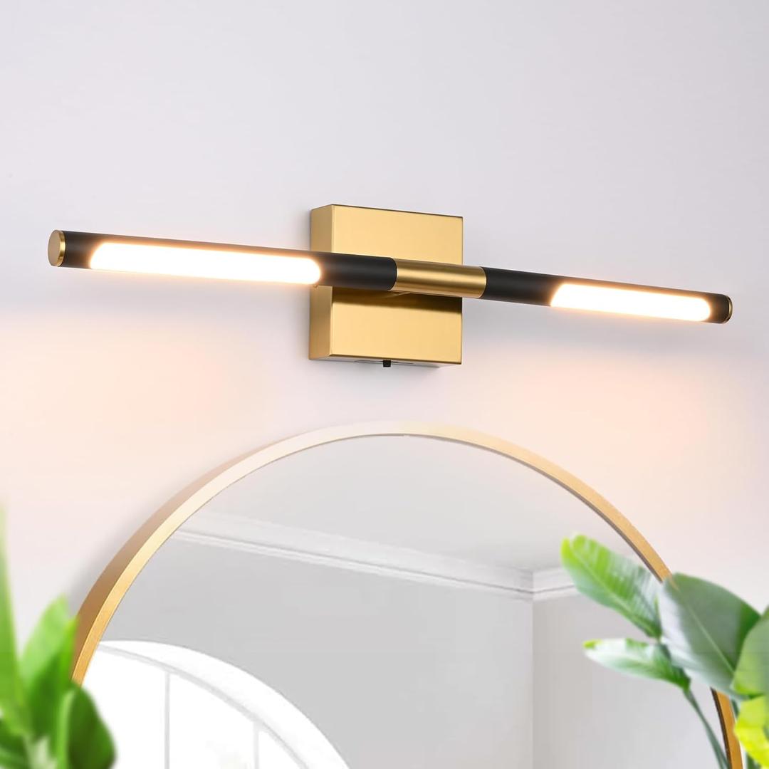 TODOLUZ 24-Inch 5CCT LED Bathroom Light Fixtures, 12W 2700K-5500K Vanity Lighting Over Mirror with Adjustable Lamp Tube, Black & Brushed Brass