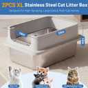Jotesnew 2 Pack XL Stainless Steel Cat Litter Box with Lid and High Sides, 24" L x 16" W x 12" H Extra Large Metal Cat Litter Boxes for Big Cats, Leak-Proof, Non-Stick, Odor-Resistant, Includes Scoop