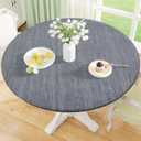 misaya Round Fitted Tablecloth with Elastic Edge, 100% Waterproof Oil Proof Plastic Table Cover, Vinyl Flannel Backed Tablecloth Fits 45"-56" Round Tables for Dinner, Outdoor, Picnic, Wood Grey