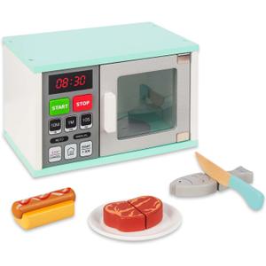 WOODENFUN Toddler Play Kitchen Toys, Wooden Microwave Oven with Light and Realistic Sound, Pretend Play Kitchen Accessories, Learning Toy Birthday Gifts for Boys Girls 3-8 Year Old