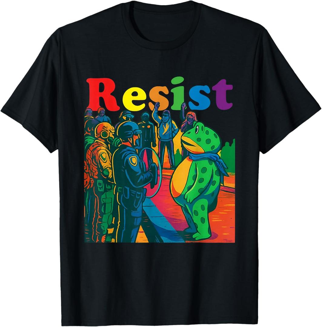 Frogs Resist Portland Frog Protest Vintage Activist Freedom T-Shirt, Extra Large, Black 
