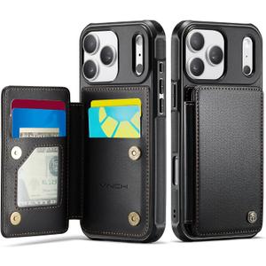Vinich for iPhone 17 Pro Wallet Case with Card Holder, RFID Blocking Credit Slots Kickstand Shockproof Phone Cover Fit for iPhone 17 Pro 6.3" Black