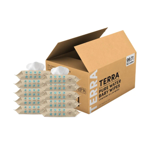 Terra Bamboo Baby Wipes: Pure Water Wipes, 99.7% Pure New Zealand Water, 100% Biodegradable Bamboo Fiber, 0% Plastic, Unscented Baby Wipes for Sensitive Skin, 10 Pack of 24 Wipes