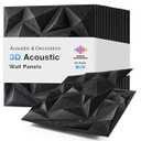 Acoustic 3D Wall Panels,24 Pack Sound Proof Felt Panels for Interior Wall Dcor, Hollow Sound Absorbing Panel for Studio, Living Room, Home, Hotel, 12''x12'' Cover 24 sq ft (Black, 24 Pack)