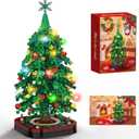 Christmas Tree Building Blocks Set,DIY Christmas Tree Toy Bricks with LED Light, Creative Educational STEM Gift for Boys and Girls, Creative Home Decor Building Toys Gifts for Kids Adults Teens