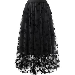 Reaowazo Skirts for Women Midi Long Length Dressy Casual Trendy Summer Tulle A-Line Floral High Waist Skirt, Size S/M