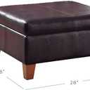 HomePop Faux Leather Square Storage Ottoman with Wood Legs, Distressed Brown
