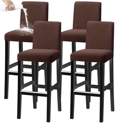 KELUINA Bar Chair Stool Covers, Stretch Removable Washable Chair Slipcover for Short Swivel Dinning Chair Back Chair Bar Stool Chair (Brown,Set of 4)