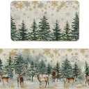Artoid Mode Xmas Trees Deer Snowflakes Christmas Kitchen Mats Set of 2, Winter Home Decor Low-Profile Kitchen Rugs for Floor - 17x29 and 17x47 Inch (Green)
