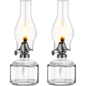 Tuanse 2 Pcs Chamber Oil Lamp for Indoor Use, Classic Kerosene Lamp, Vintage Oil Lanterns, Decorative Hurricane Lantern with Adjustable Fire Wick for Farmhouse Tabletop Decor, 13 in(Clear, Black)