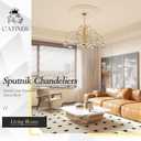 CATINER Gold Chandeliers 12 Lights Modern Sputnik Chandelier Large L52Mid Century Ceiling Pendant Light Fixtures with Smoke Glass Globe Shades for High Ceiling Living Dining Room Foyer Staircase