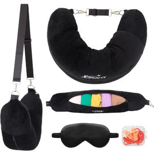 Travel Neck Pillow Stuffable with Clothes, Stuffable Neck Pillow for Travel, Packable Fillable Storage Bag for Airplane, Soft Velvet U Pillow Case Cover (Black)