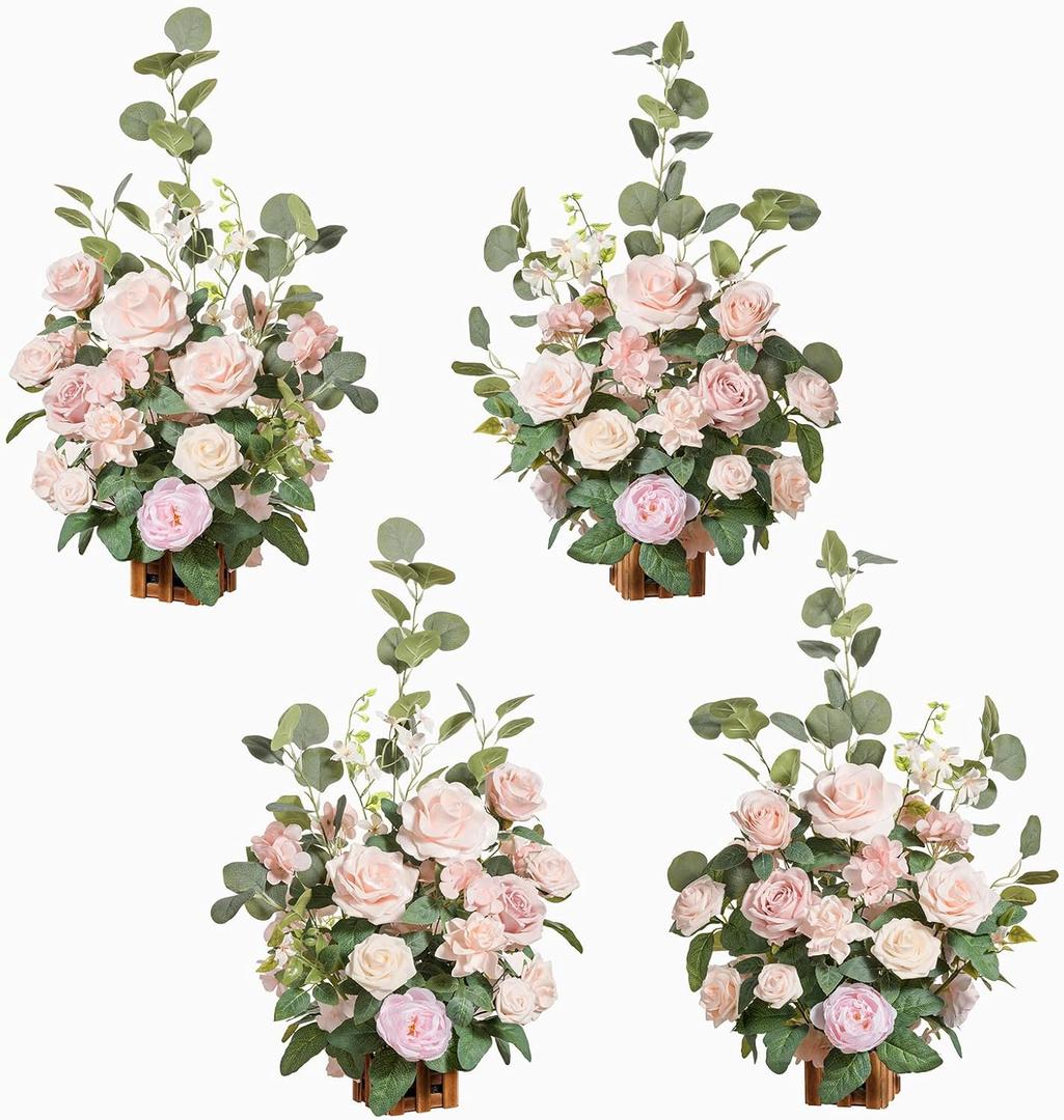 Ling's Moment 17.5" Tall Standing Artificial Flowers Arrangements 4 pcs Wedding Aisle Runner Chair Decorations Blush & Pink Centerpieces for Ceremony Reception Rose Floral Party Outdoor (Pk-growing Blush)