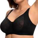 HSIA Minimizer Bras for Women Full Coverage Underwire Plus Size Unlined Mesh Jacquard Bra with Wide Straps (Black)