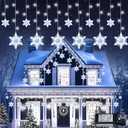 Snowflake Icicle Lights, 8.2 Ft 144LED Curtain Fairy Light with 12 Drops, Connectable 8 Mode Timer Snowflake Christmas Lights Plug in for Bedroom, Window, Wedding, Indoor Outdoor Xmas Decor, White